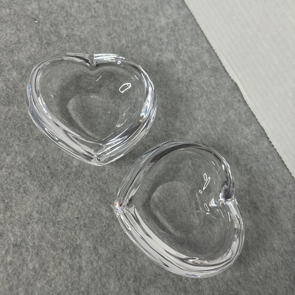 Orrefors Sweden Crystal Amour Heart Votive Holders in Box Set of 2 - 4x4x1.5"